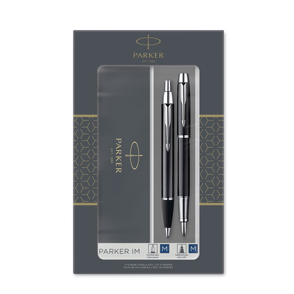 Image of PARKER IM Fountain and Ballpoint Pen Set - Black Chrome Trim